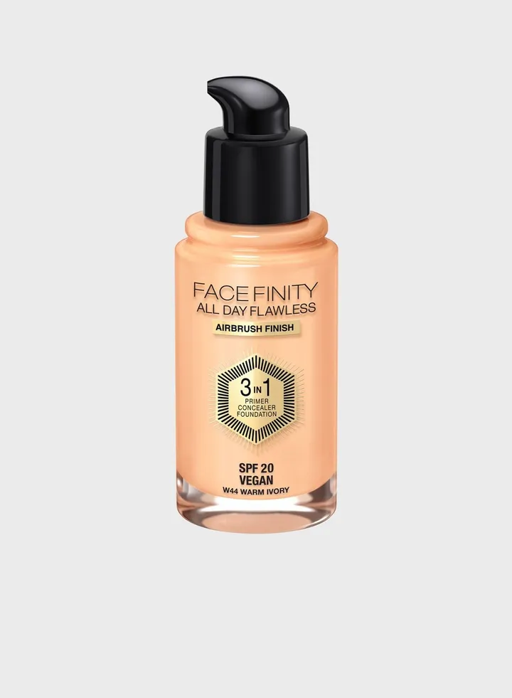 Max Factor Facefinity All Day Flawless 3 in 1 Foundation – W44 – Warm Ivory, 30ml