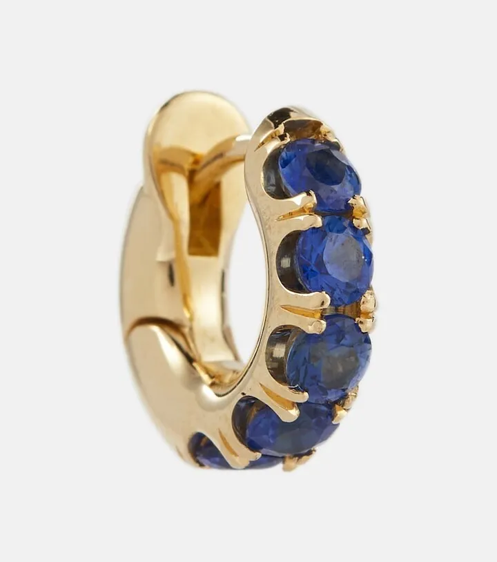 Mini Macro Hoop 18kt yellow gold single earring with sapphires