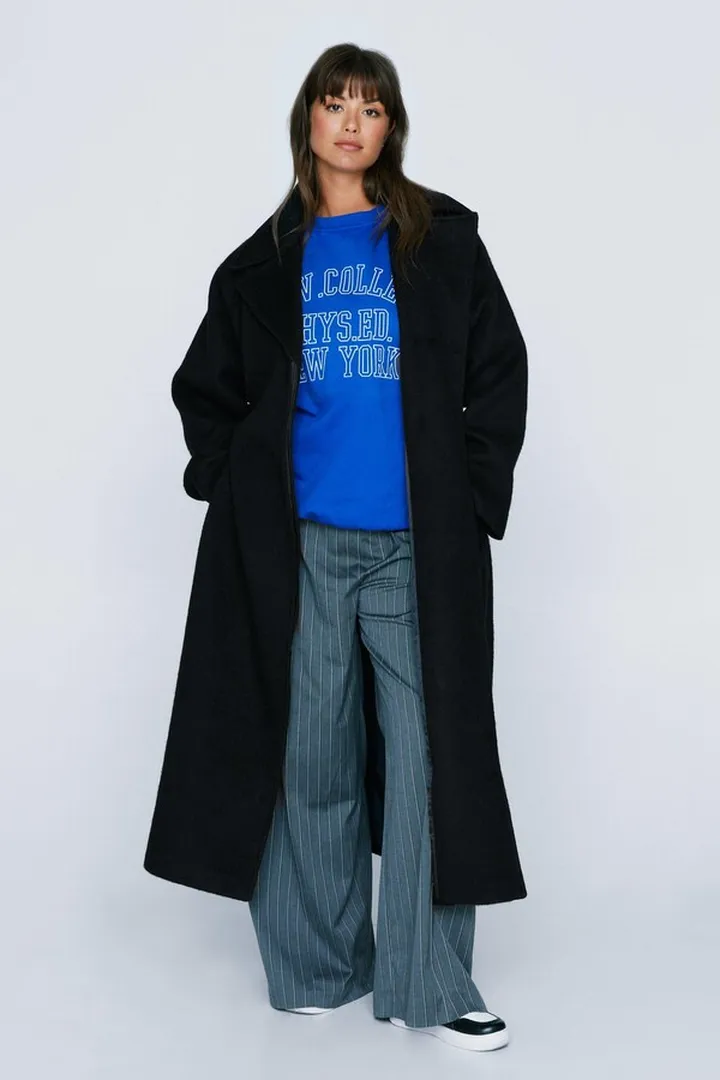 Nasty Gal Womens Plus Size Fuzzy Wool Blend Coat