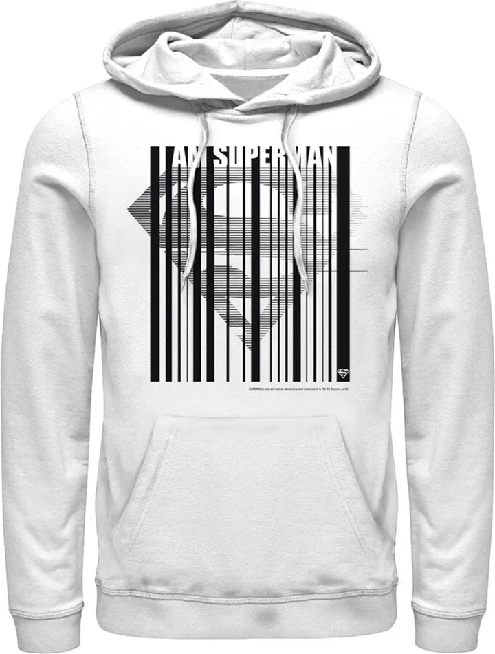 Men's Superman Logo Hero Barcode Pull Over Hoodie - White - 2X Large