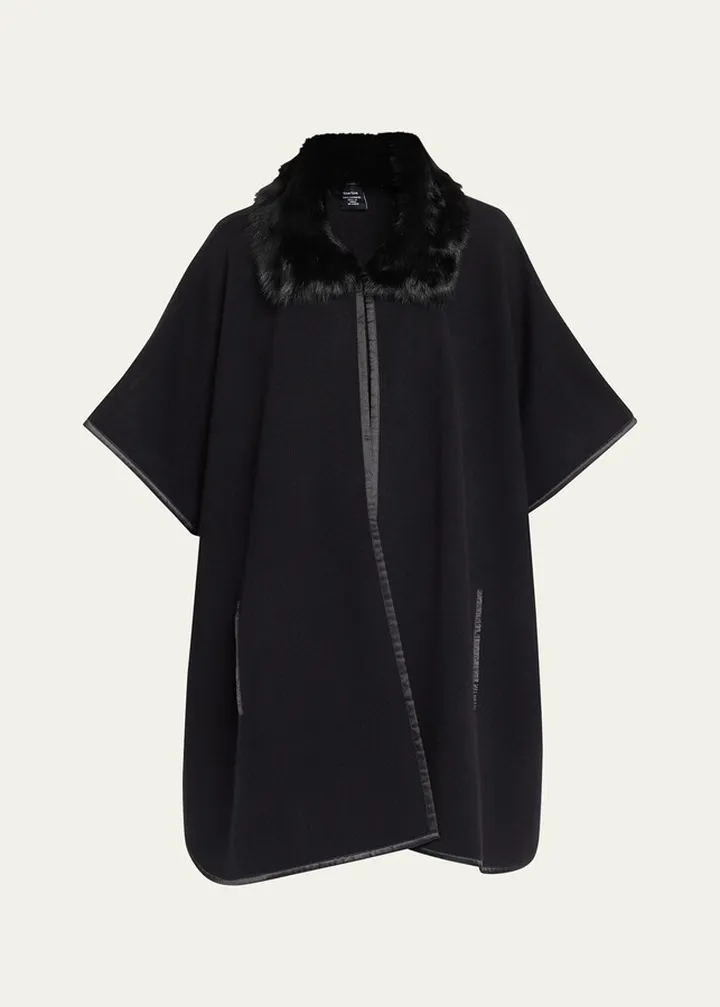 Shearling Collar Cashmere Cape