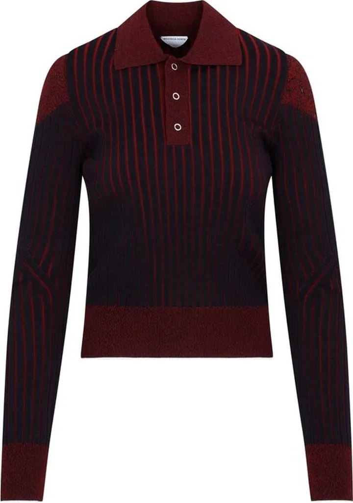 Bottega Veneta Striped Knitted Long Sleeved Polo Shirt