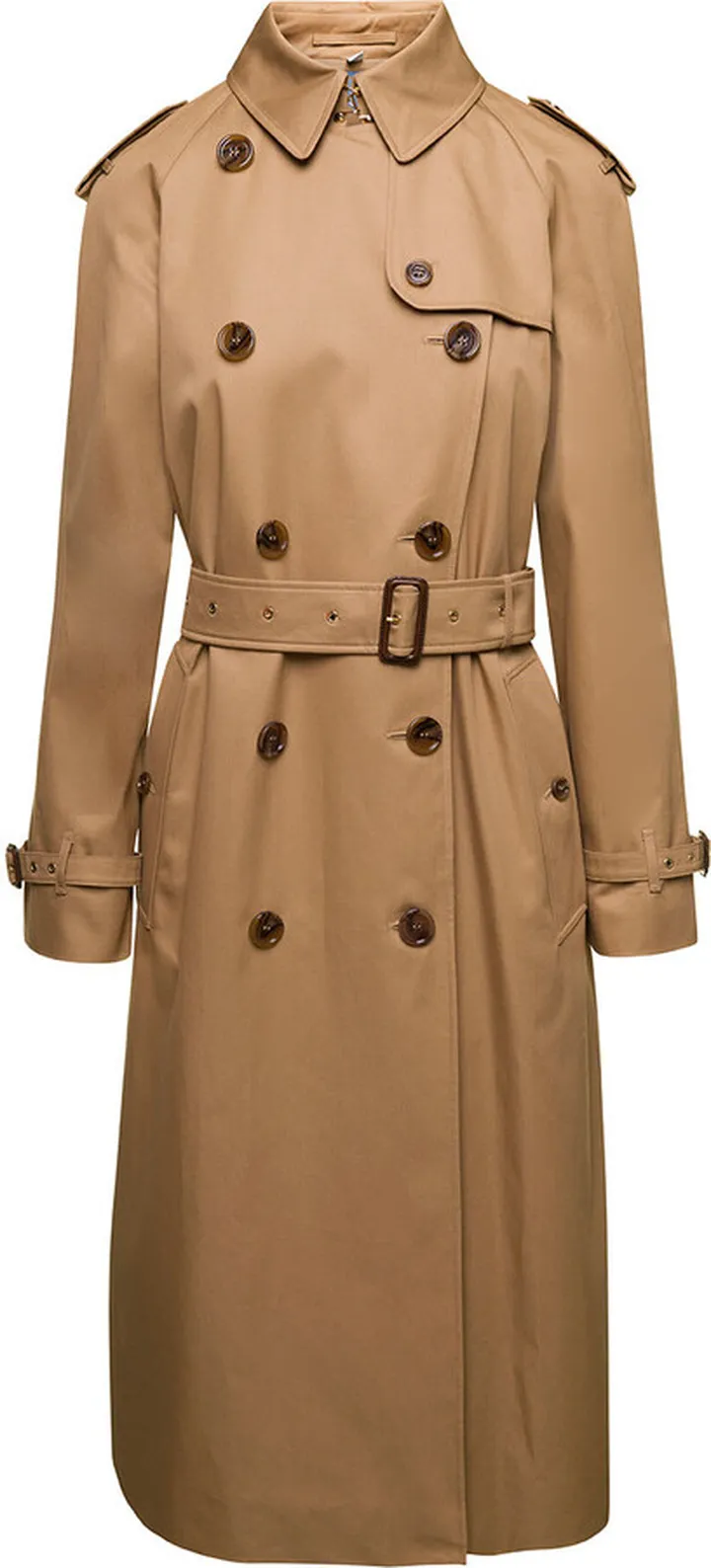 Beige Double-breasted Trench Coat With Belt In Cotton Woman