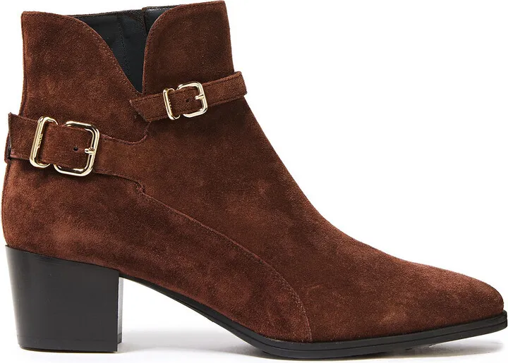 Buckled suede ankle boots