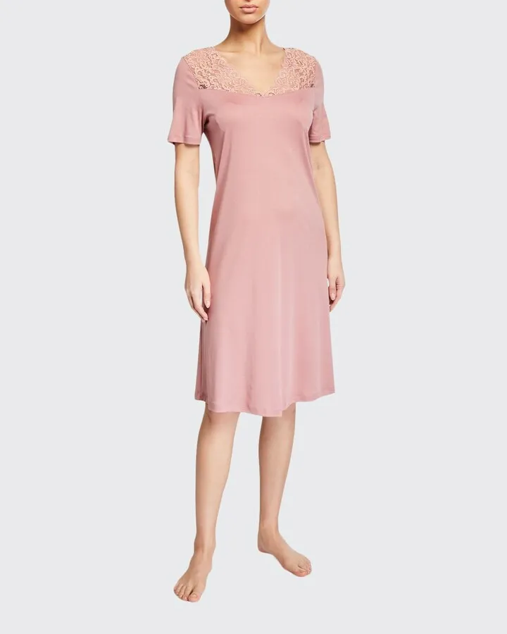 Short-Sleeve Lace-Trim Nightdress