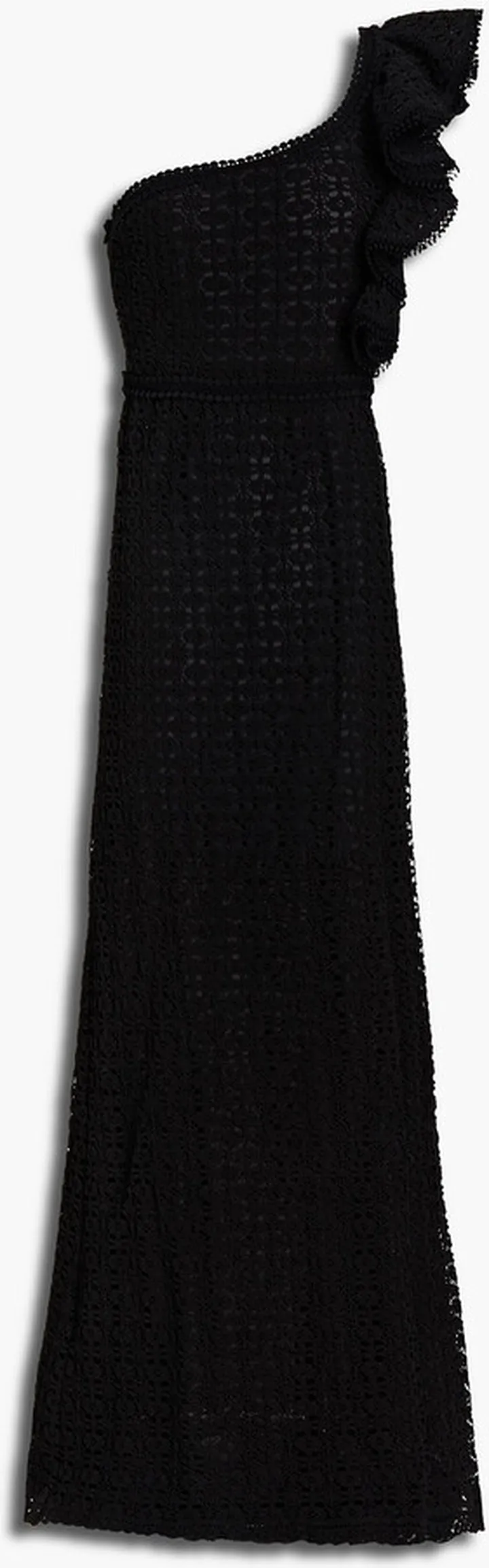 One-shoulder ruffle-trimmed cotton-blend crocheted lace maxi dress