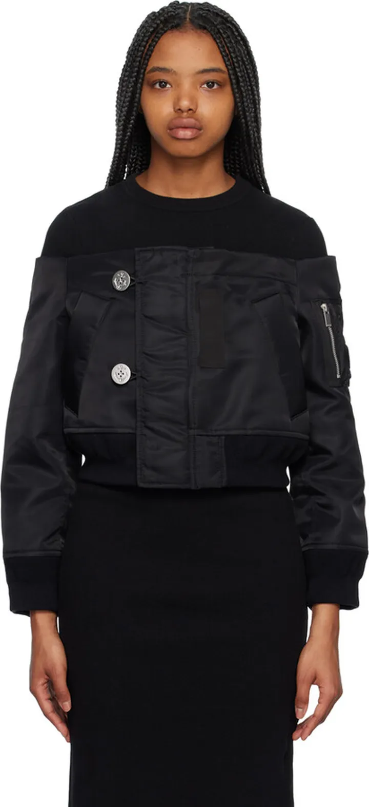 sacai Black Off-The-Shoulder Bomber Jacket
