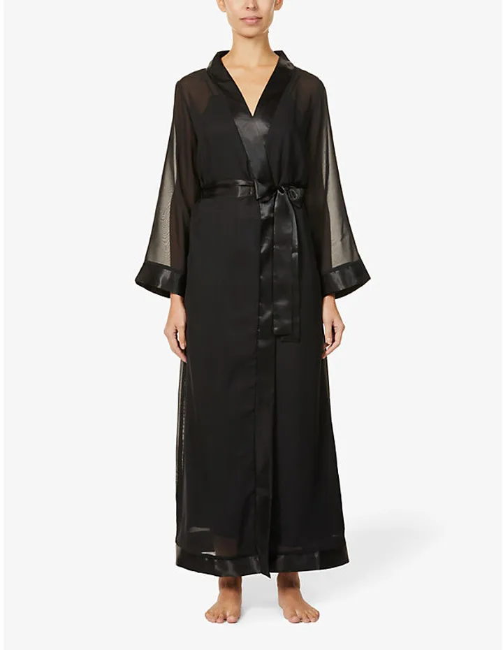 Womens Black arcella Satin-trim Chiffon Kimono