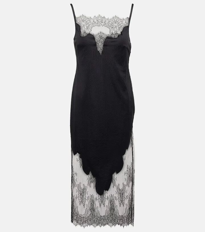Lace-insert mesh jersey slip dress