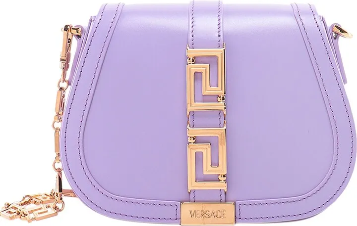 Leather shoulder bag with metal La Greca motif