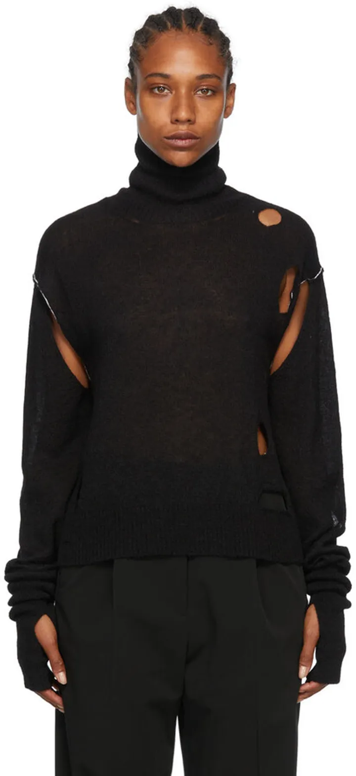MM6 Maison Margiela Black Distressed Turtleneck