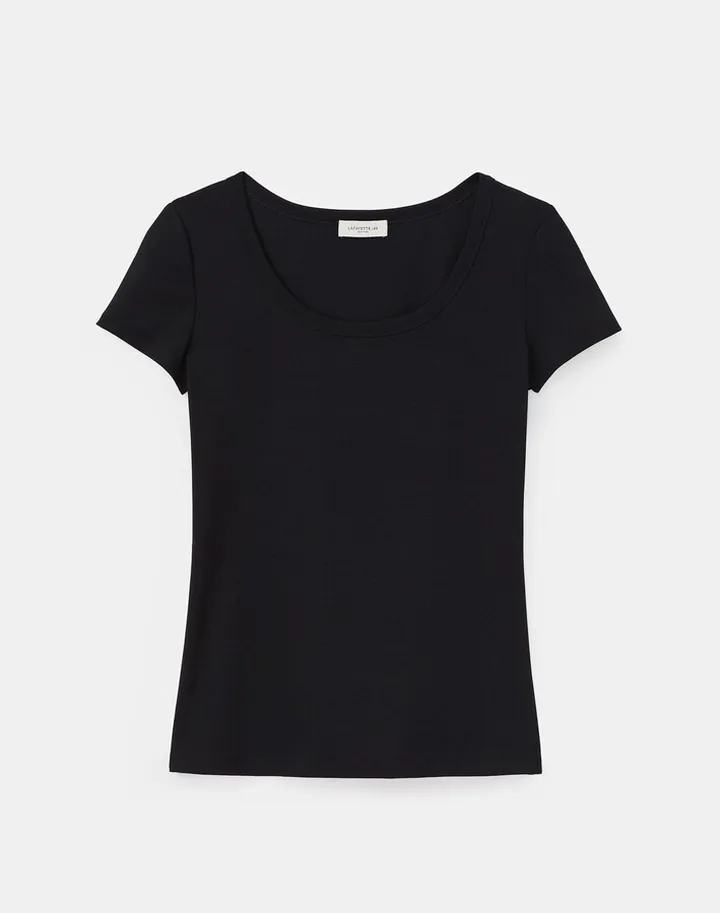 Swiss Cotton Rib Scoop Neck T Shirt