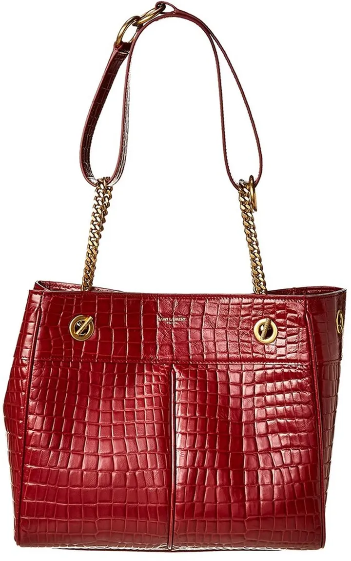Saint Laurent Claude Croc-Embossed Leather Shoulder Bag
