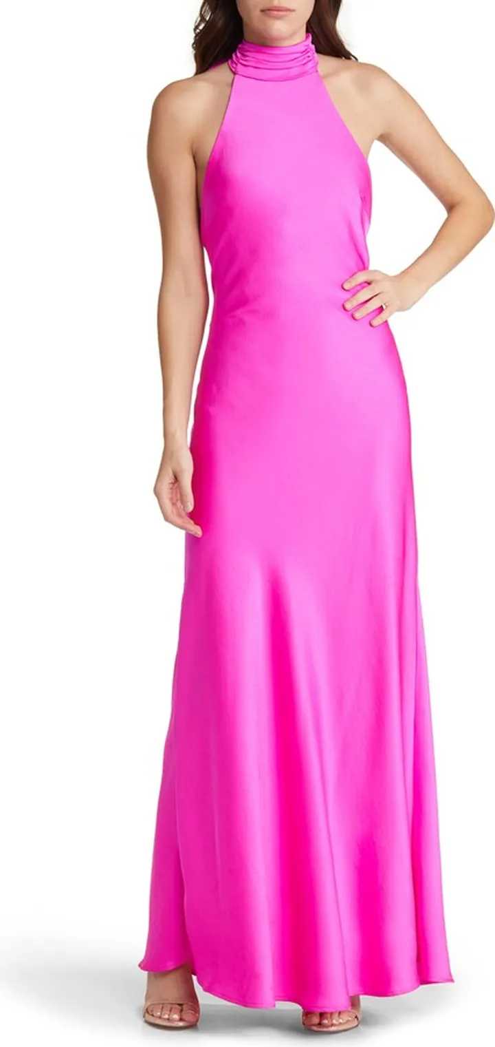Evianna Halter Neck Satin Trumpet Gown