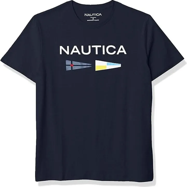 Nautica Men's Sustainably Crafted Logo Signal Flag Graphic T-Shirt (Navy) Men's T Shirt