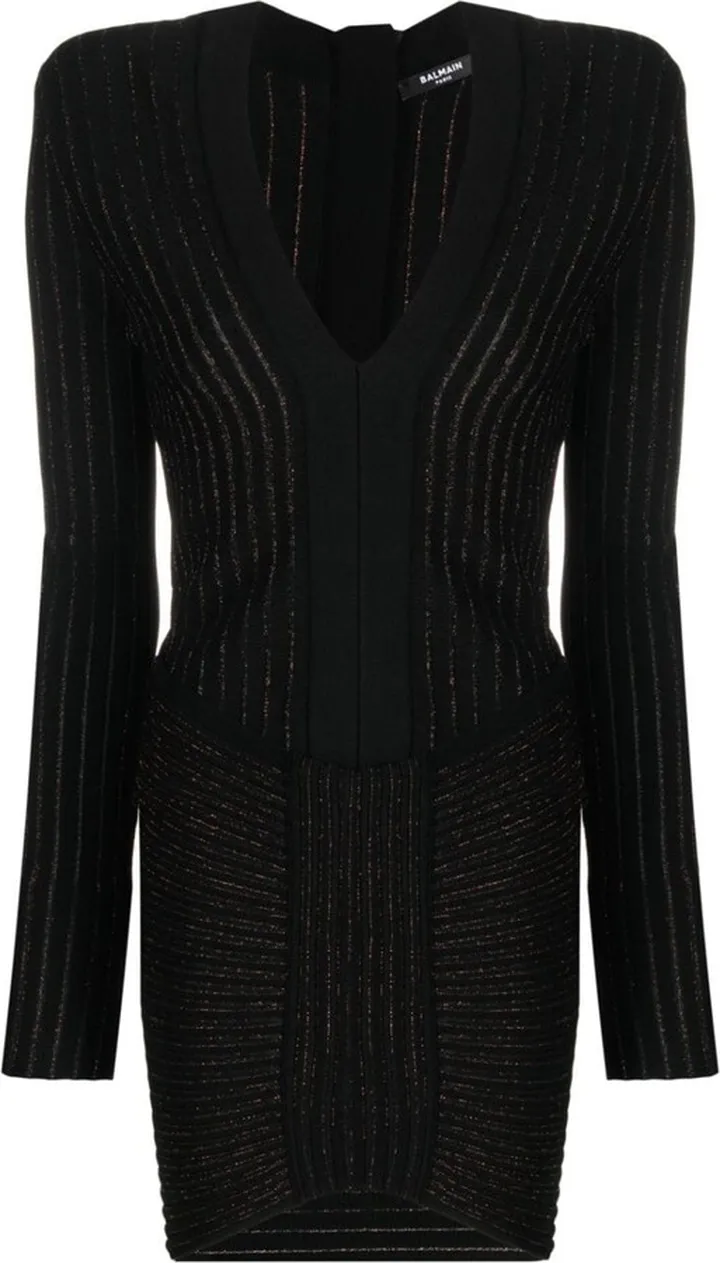 ribbed V-neck mini dress