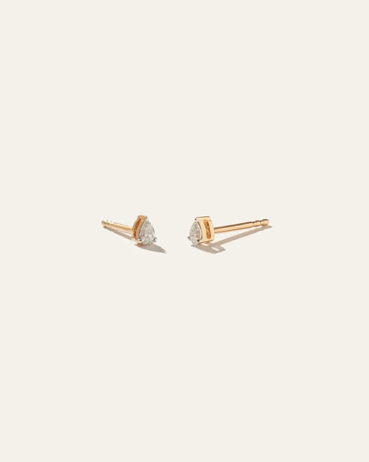 14K Gold Petite Pear Diamond Studs