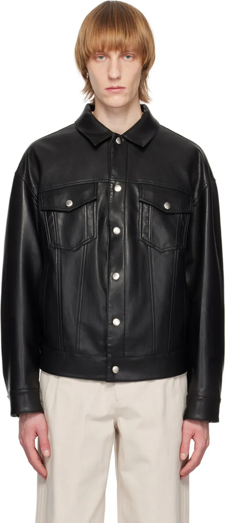 System SSENSE Exclusive Black Faux-Leather Jacket