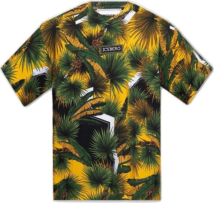 Iceberg Palm Print Logo Patch Crewneck T-Shirt