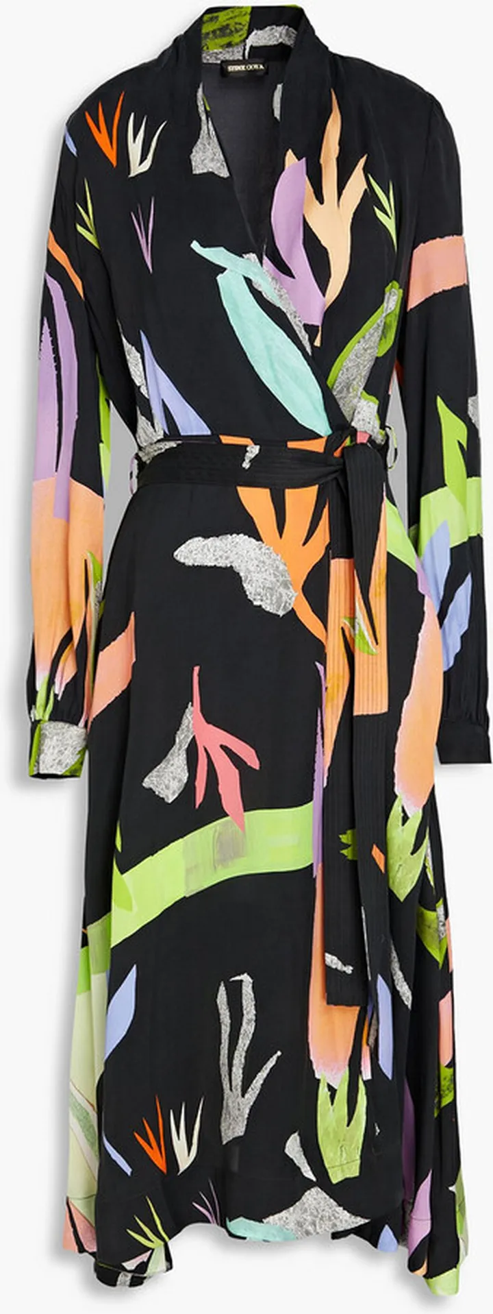 Reflection printed crepe de chine midi wrap dress