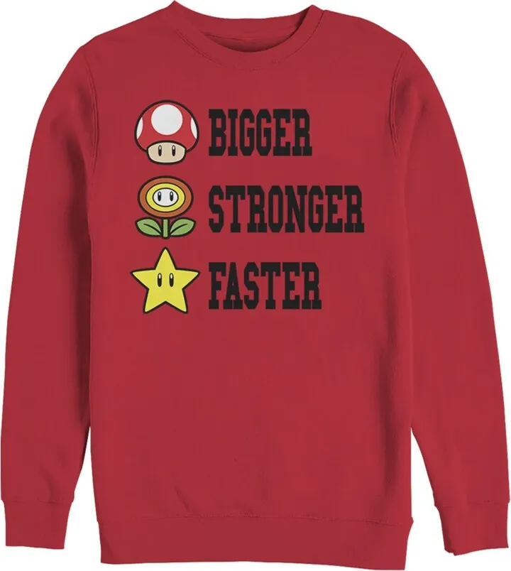 Men's Nintendo Mario Bigger Stronger Faster Sweatshirt - Red - 2X Large