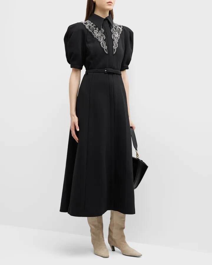Billy Embroidered Belted Maxi Shirtdress
