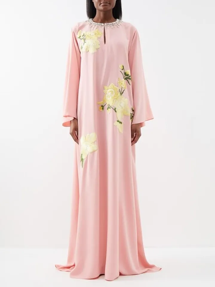 Crystal And Floral-embroidered Crepe Gown