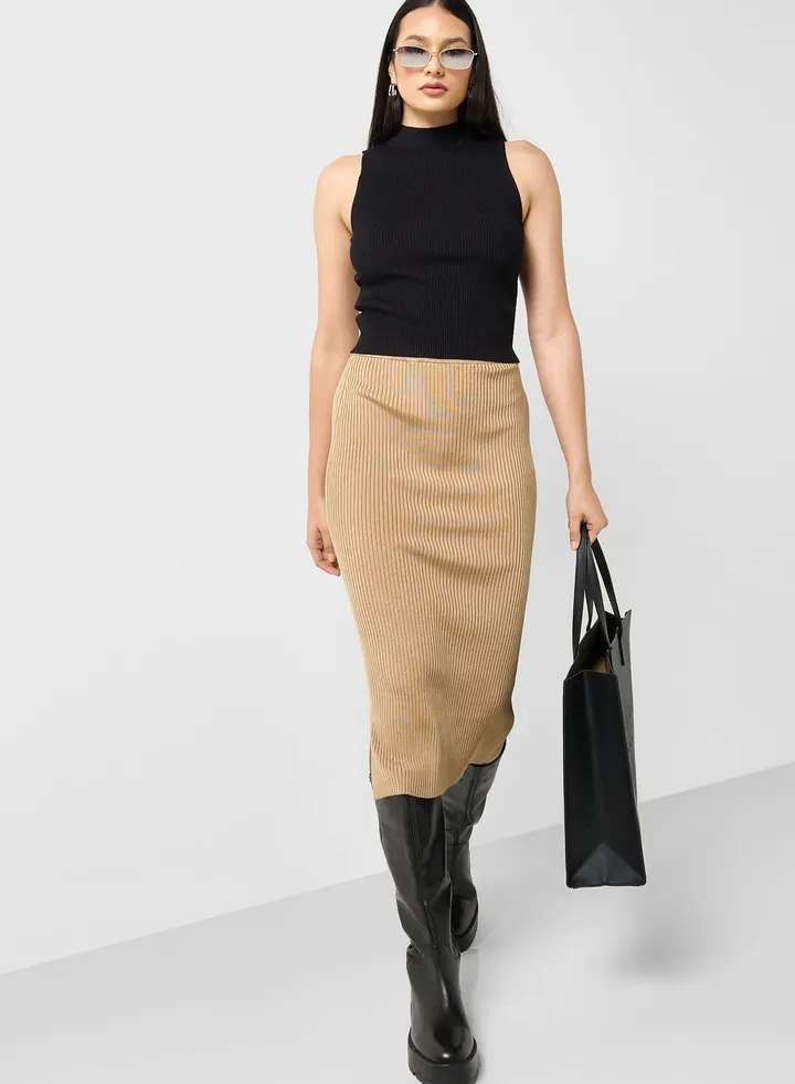 High Waist Ribbed Skirt