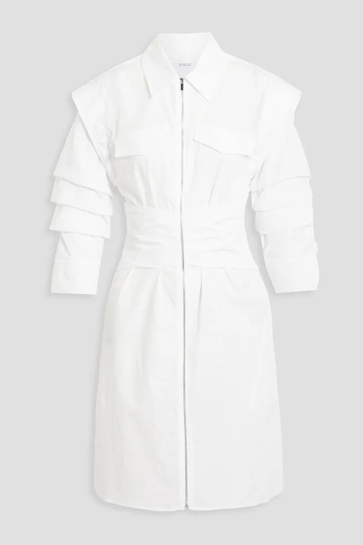 Skylar ruched cotton-poplin mini shirt dress