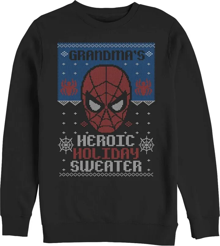 Men's Marvel Spider-Man Grandma's Heroic Holiday Sweatshirt - Black - Medium