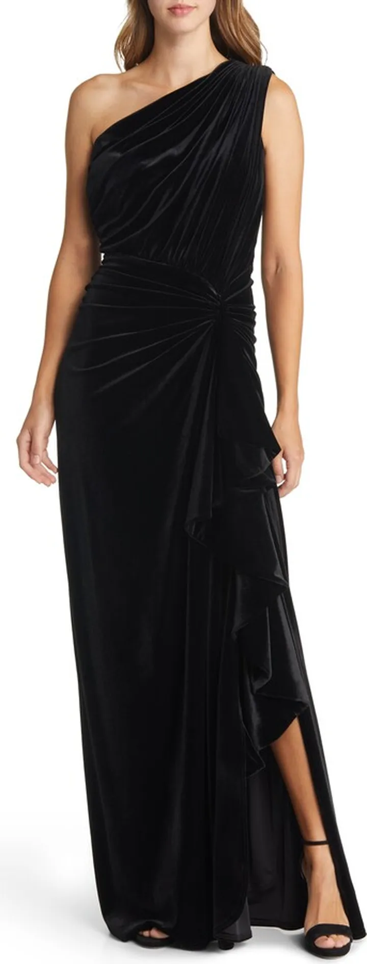One-Shoulder Velvet Column Gown