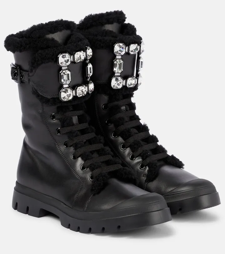 Walky Viv' shearling-trimmed leather boots