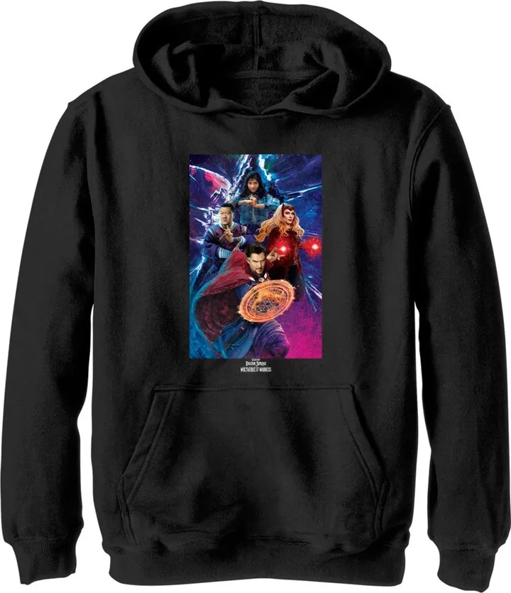 Boy's Marvel Doctor Strange in the Multiverse of Madness Group Poster Pull Over Hoodie - Black - Small