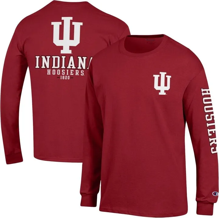 Men's Champion Crimson Indiana Hoosiers Team Stack Long Sleeve T-shirt