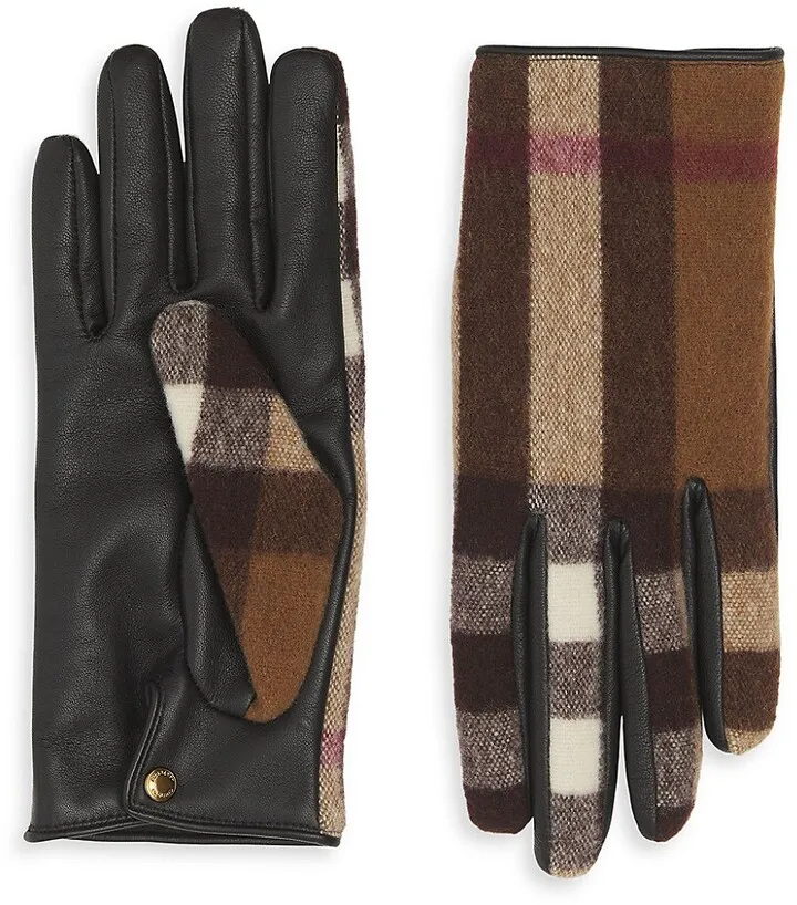Sabrina Check Wool-Leather Gloves
