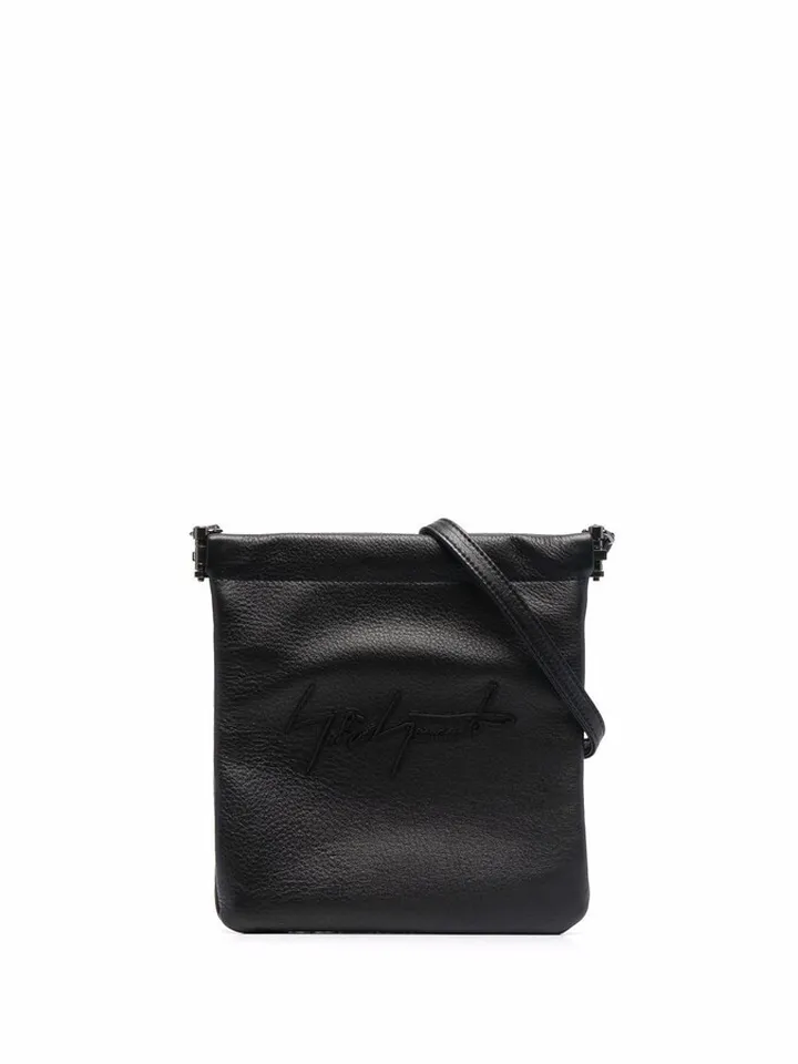 Logo-Embroidered Leather Crossbody Bag