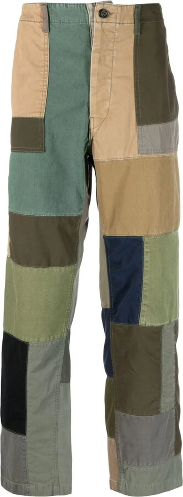 High-Waisted Patchwork Cotton Trousers