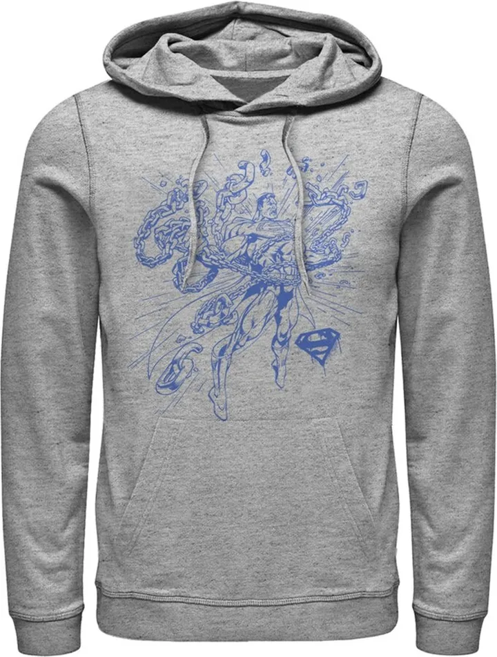 Men's Superman Hero Broken Chains Pull Over Hoodie - Athletic Heather - Large