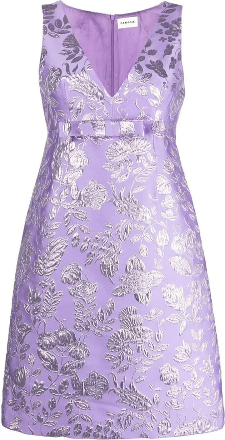 Floral Metallic-Jacquard Dress