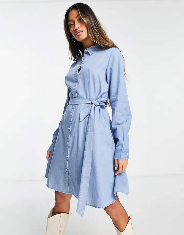 Selected Tammy denim mini shirt dress in blue