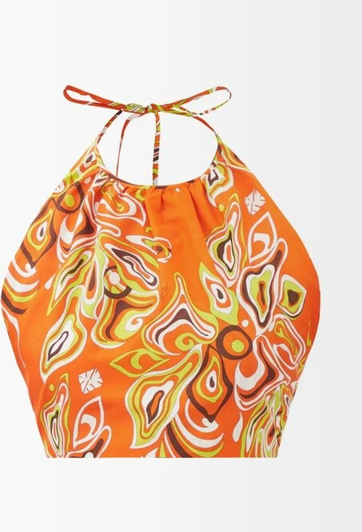 Africana-print Cropped Challis Halterneck Top