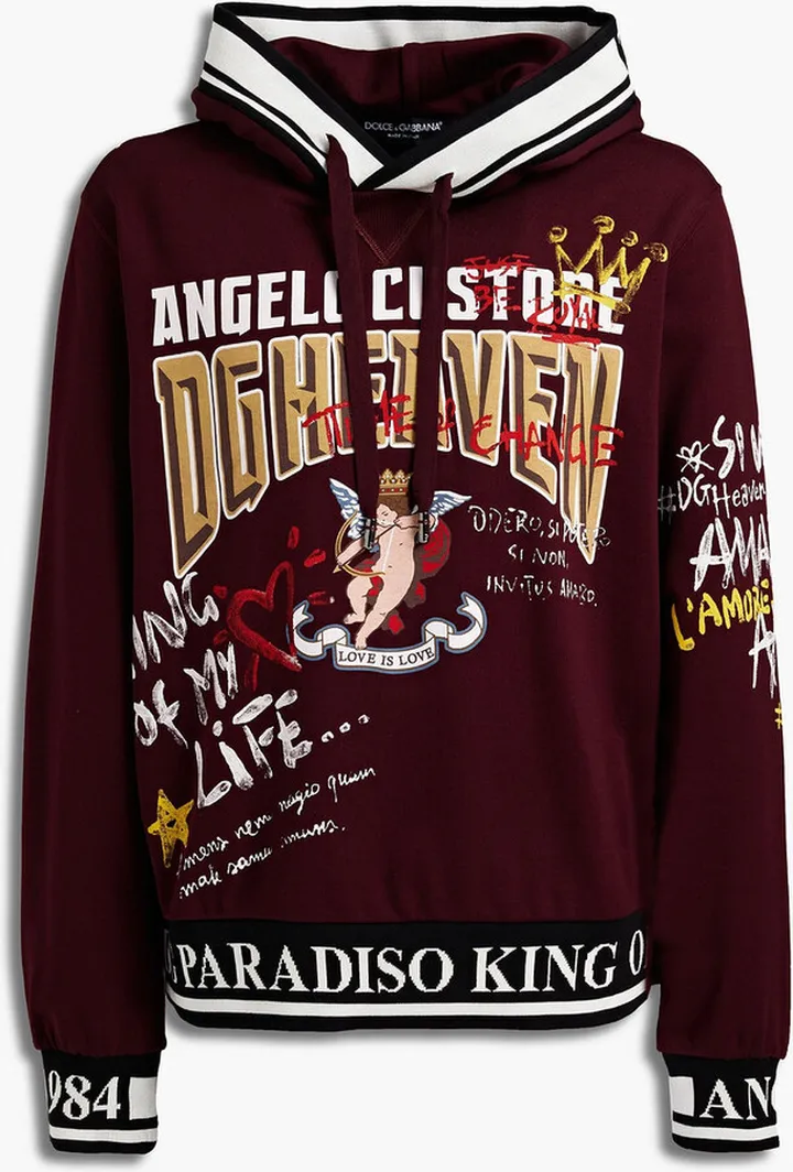 Printed French cotton-blend terry hoodie