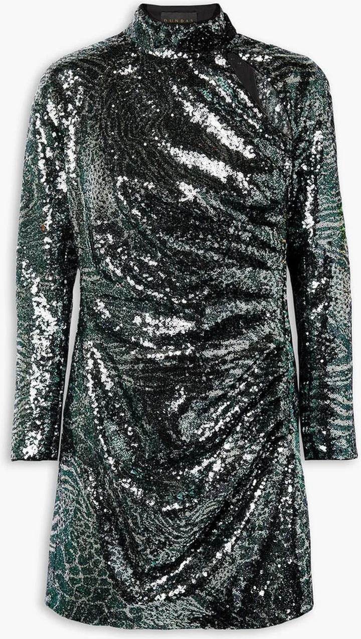 Cutout sequined tulle mini dress