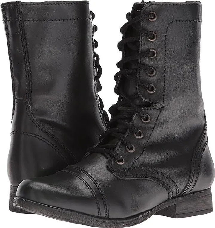 Steve Madden Troopa Combat Boot (Black Leather) Women's Lace up casual Shoes