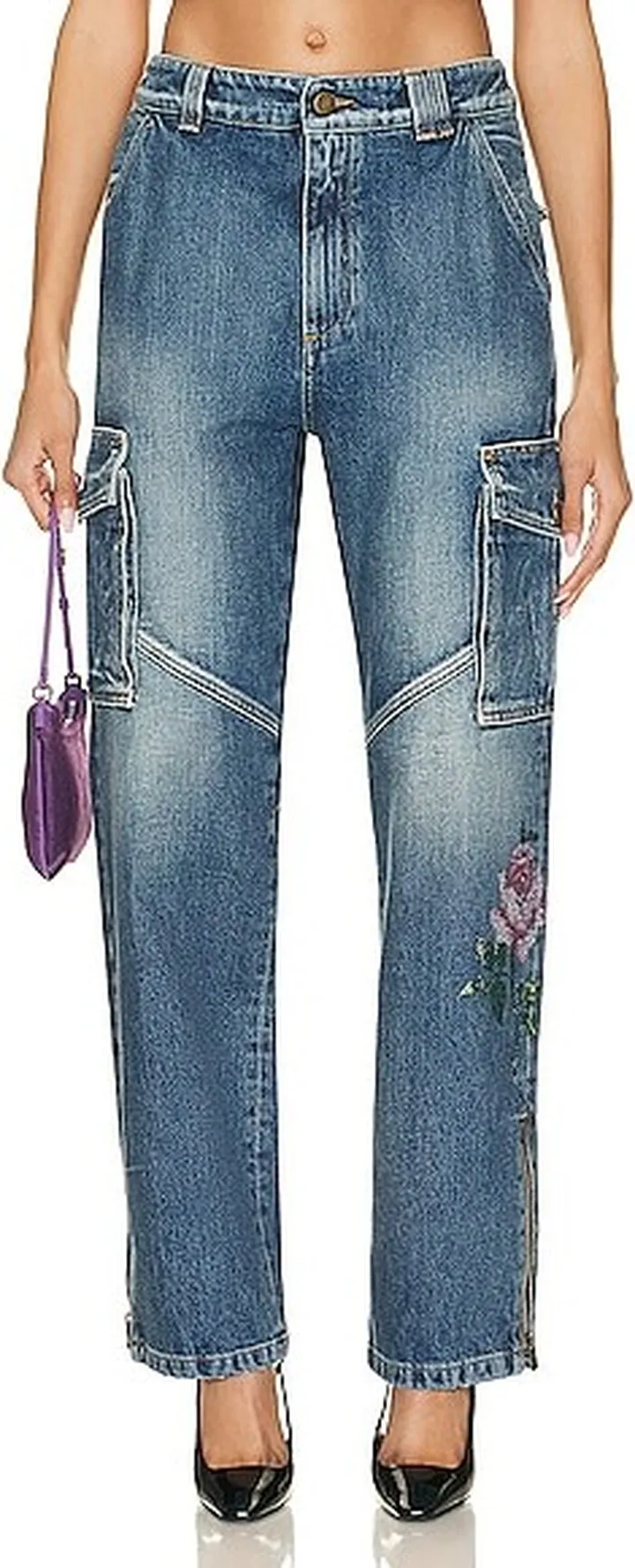 Alessandra Rich Cargo Jean in Blue