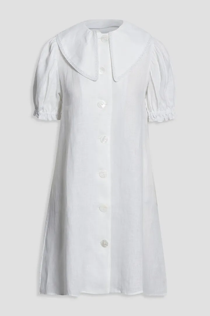 Marie lace-trimmed linen mini dress