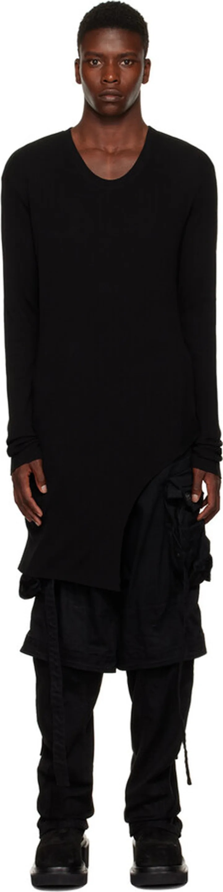 Julius Black Asymmetrical Long Sleeve T-Shirt