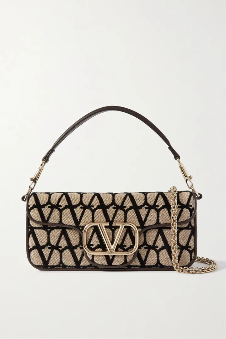 Valentino Garavani - Valentino Garavani Vlogo Leather-trimmed Canvas-jacquard Shoulder Bag - Brown