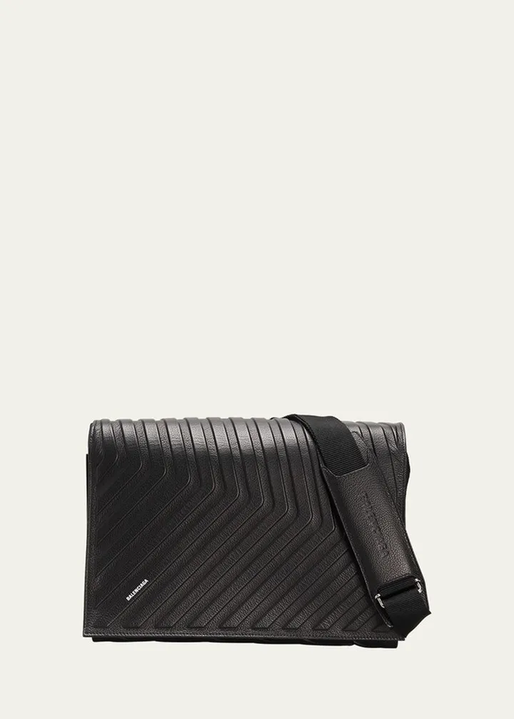 Men's Car Embossed Leather Crossbody Bag