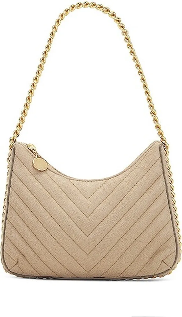 Stella McCartney Mini Zip Falabella Shaggy Deer Chevron Shoulder Bag in Neutral